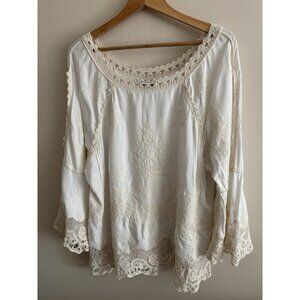 Democracy Crochet Lace Cold Shoulder Wide Sleeve Boho Peasant Blouse XL Romantic